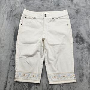 Gloria Vanderbilt Jeans Womens 10 Cream Blue Tan Capri Embroidered Floral Hem